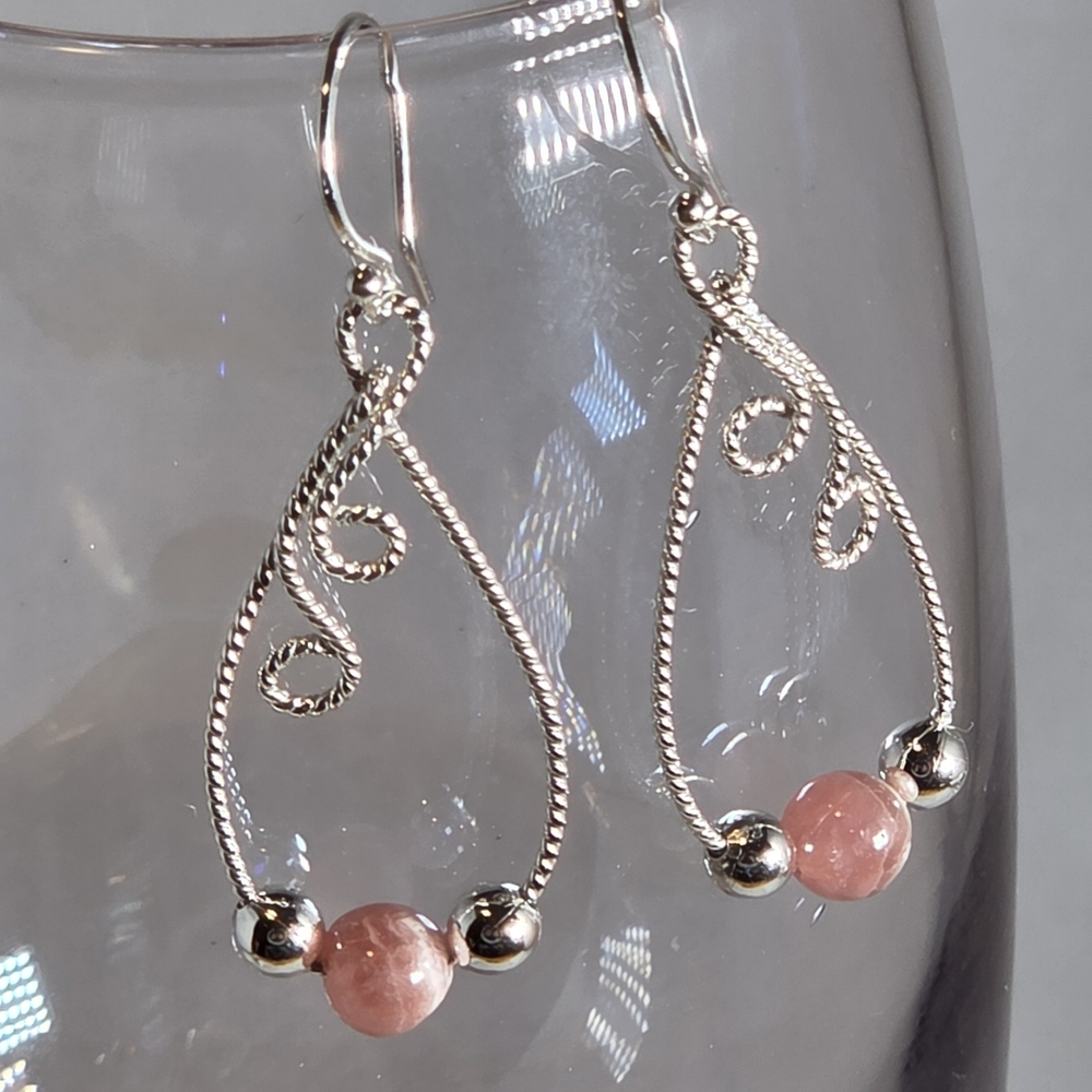 Twisted Lady Rhodochrosite Silver Earrings